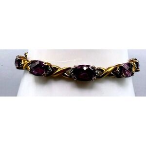 Vintage Amethyst Gold Vermeil 925 Sterling Silver X Link Tennis Bracelet 7.25in